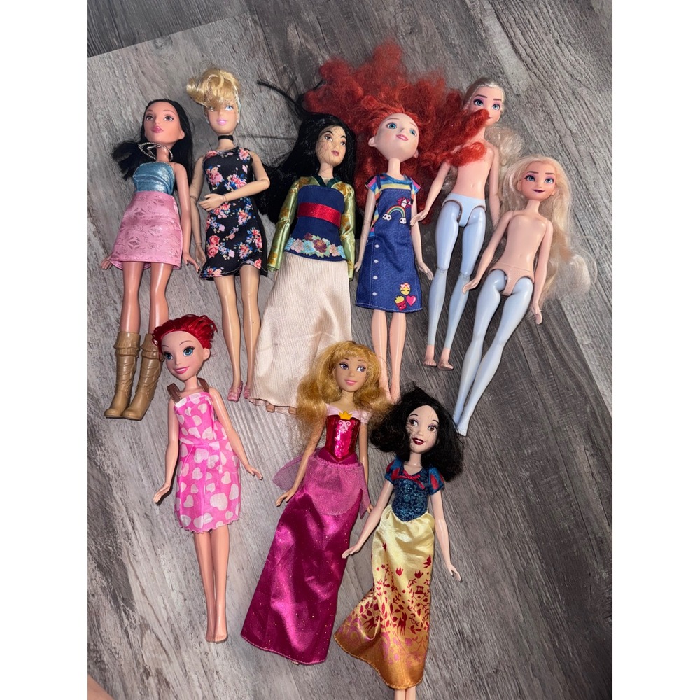Disney Princess Doll Lot of 9 Elsa Anna Merida Mulan Snow White Rapunzel Mixed
